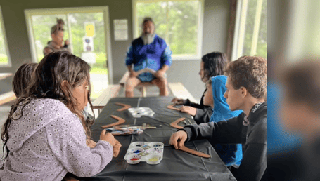 A group of people sitting at a table
Description automatically generated